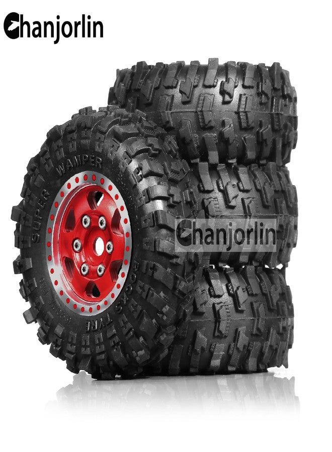 Chanjorlin 1.0 RC Tires and Beadlock Wheels Rims Offset -2.5mm 1/24 1/18 Super Soft Sticky Mud Slingers Tyres for 1:24 1:18 Rock Crawler Car Axial SCX24 FMS AX24 FCX18 FCX24 TRX4M 4Pcs (Red) - Image 4